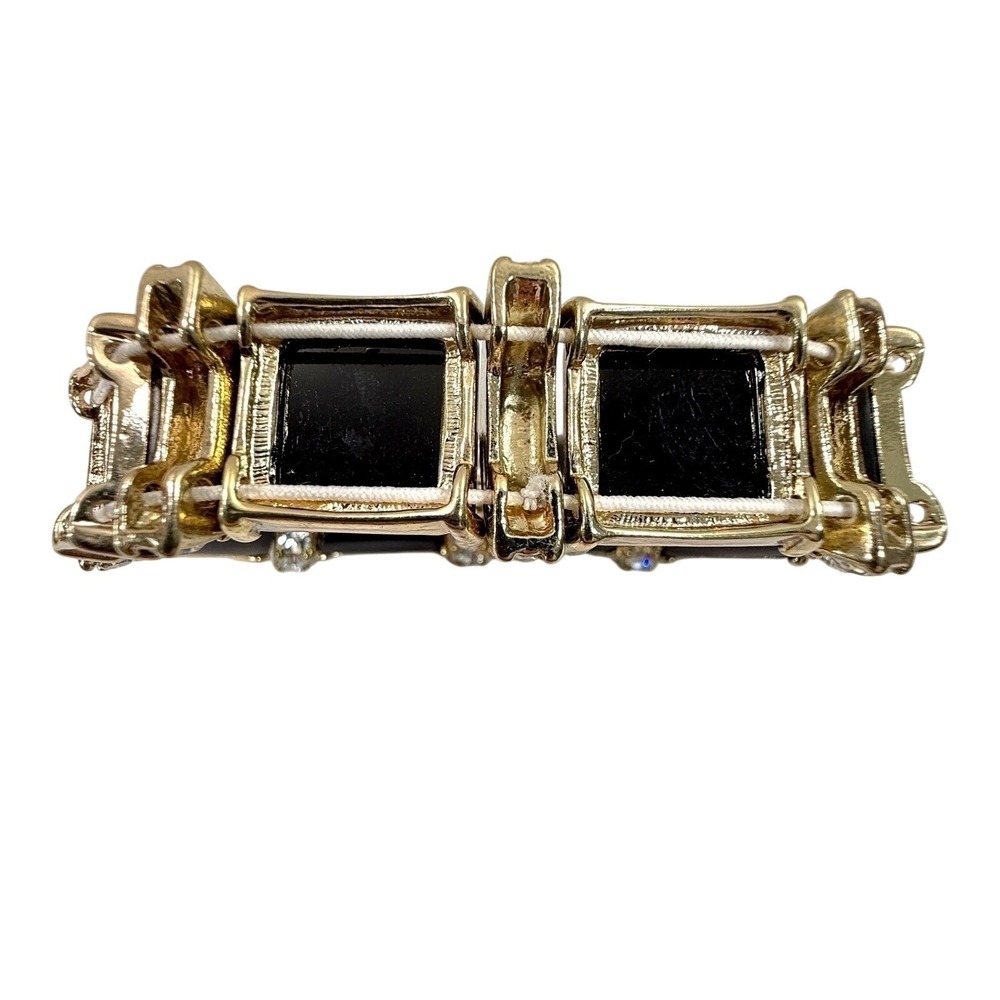 Chunky Stretch Bracelet Women Black Gold Tone Rhinestone Bold Statement Jewelry - Picture 3 of 11